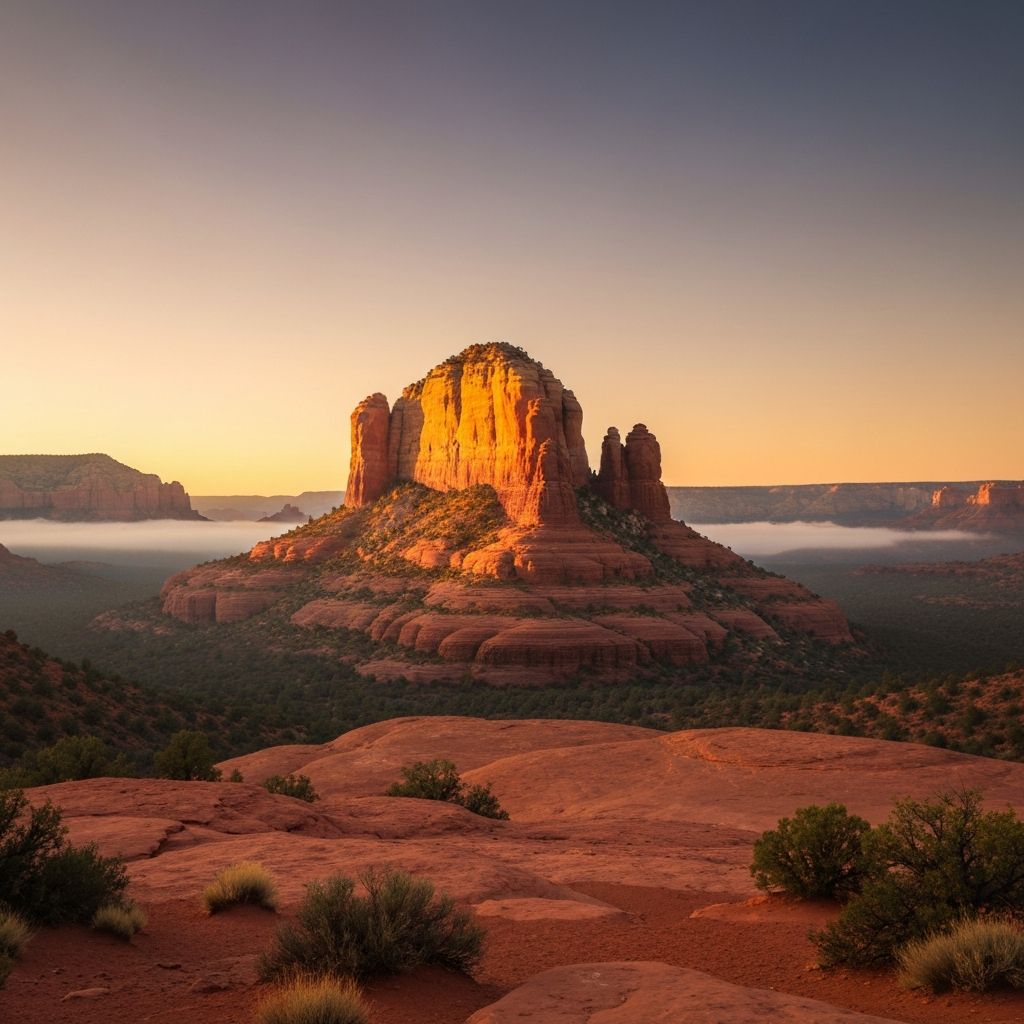 Bell Rock vortex at sunrise with energy swirls