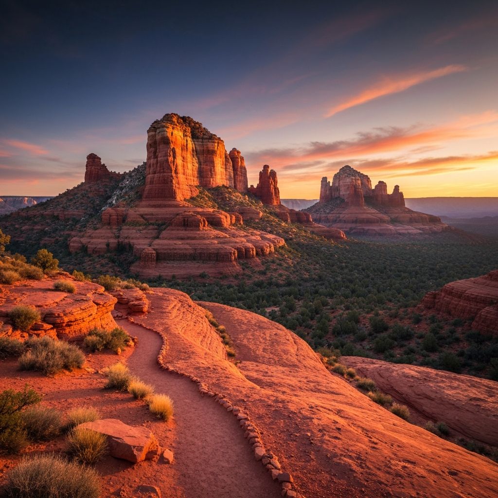 Sacred pilgrimage path through Sedona's red rocks with all seven vortex sites