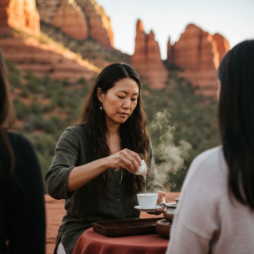 Mindful tea ceremony outdoors in Sedona